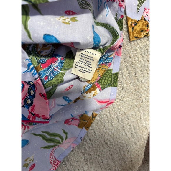 Printfresh Mermaid Dog Astronaut Pajama Set Women's L Blue Pink Organic Cotton - Picture 3 of 4